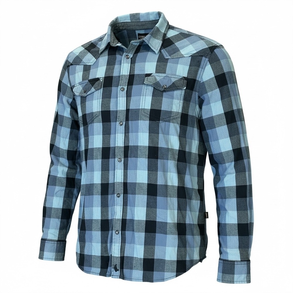 Cody James Mens 2XL Blue Buffalo Plaid Western‎ Long Sleeve Pearl Snap Shirt